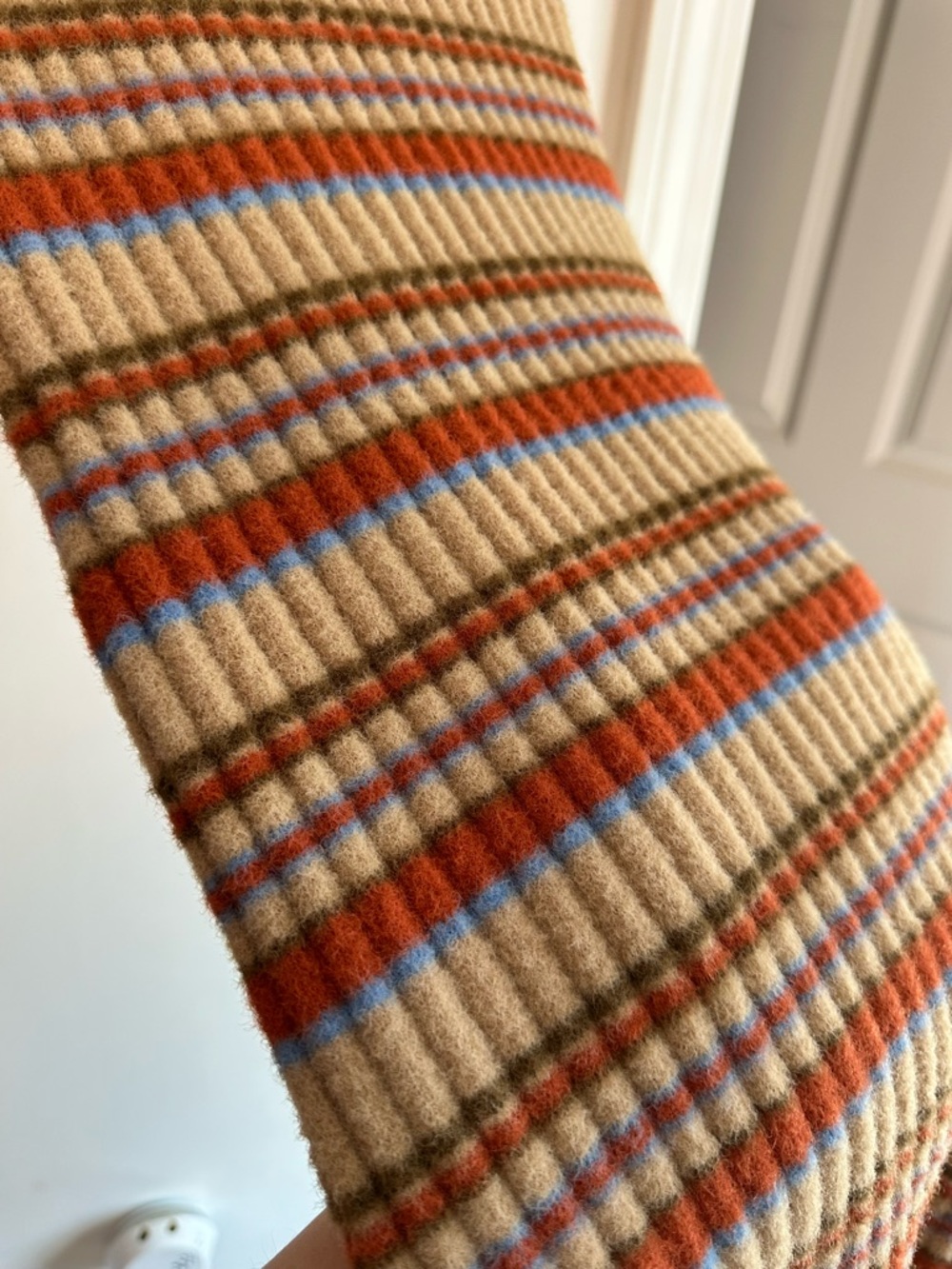 Aritzia Wilfred Ribbed Striped Long-Sleeve Mini Dress in Beige and Brown - Picture 6 of 7